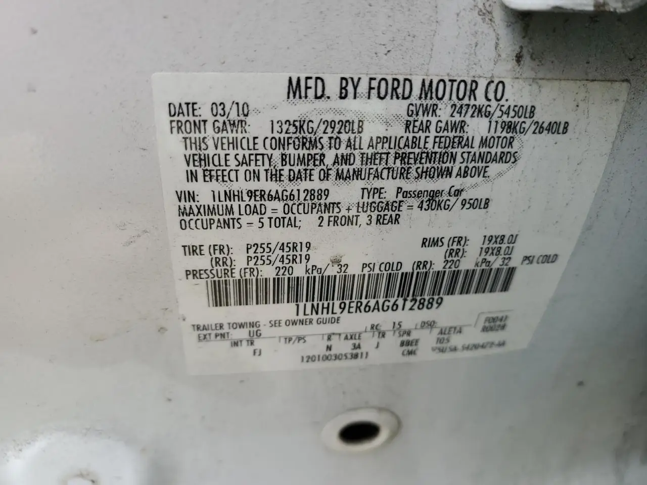 LINCOLN MKS 2010 WHITE Photo 4