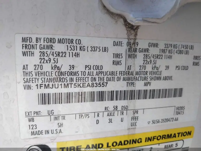 FORD EXPEDITION 2019 WHITE Photo 15