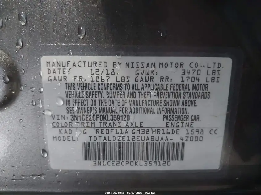 NISSAN VERSA NOTE 2019 GRAY Photo 16